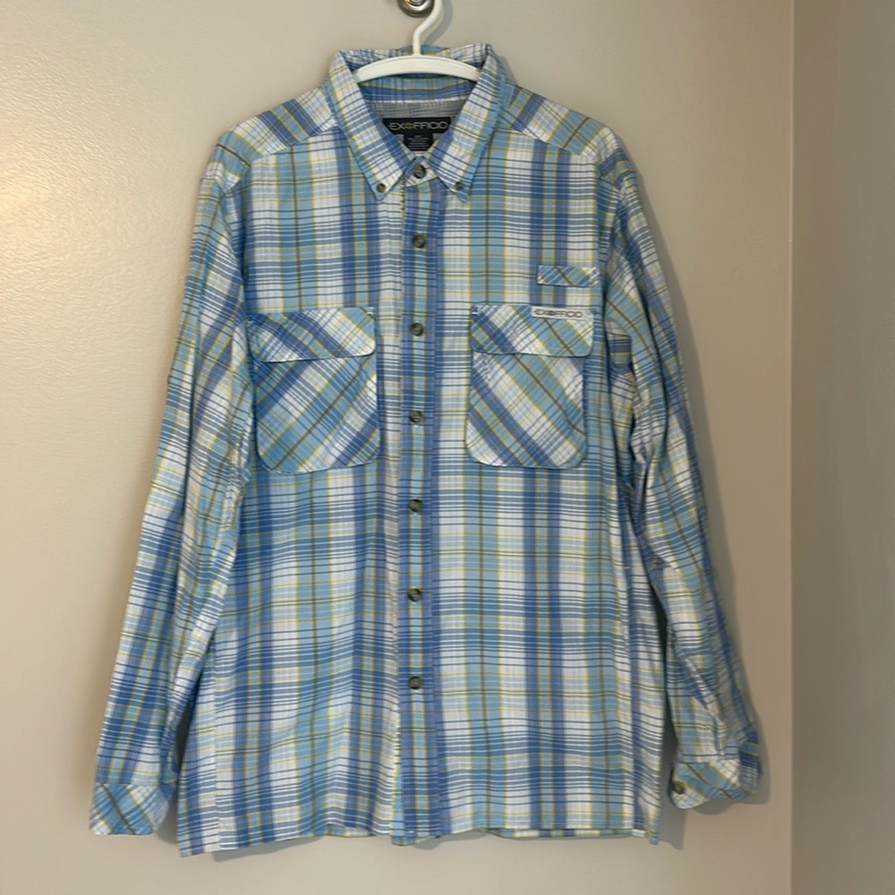 Men’s Blue Plaid Fishing button up Shirt - EXOFFICIO - Large